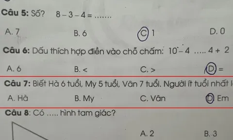 Bài Toán lớp 1 khiến phụ huynh “nhức đầu”, con làm sai nhưng nghe lời giải thích cũng rất hợp lý