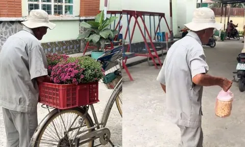 Xúc động clip cụ ông bán ve chai mang hoa Tết đến tặng ân nhân