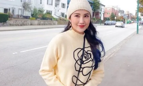 Vợ Phan Thành được khen mặc như du học sinh dạo phố Canada