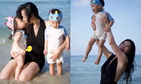 Phương Oanh diện bikini thoải mái chia sẻ khoảnh khắc rạng rỡ bên 2 con