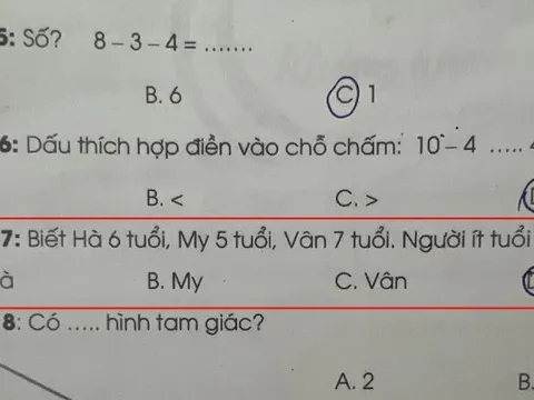 Bài Toán lớp 1 khiến phụ huynh “nhức đầu”, con làm sai nhưng nghe lời giải thích cũng rất hợp lý