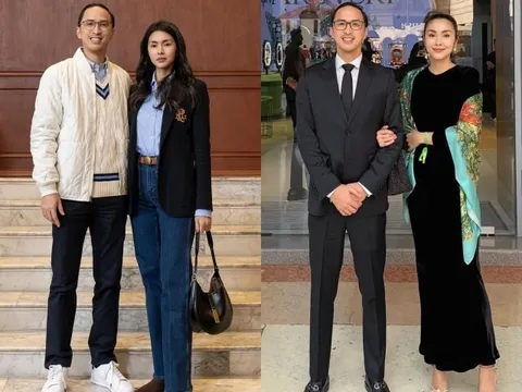 Vợ chồng Tăng Thanh Hà đi đâu cũng mặc đồng điệu