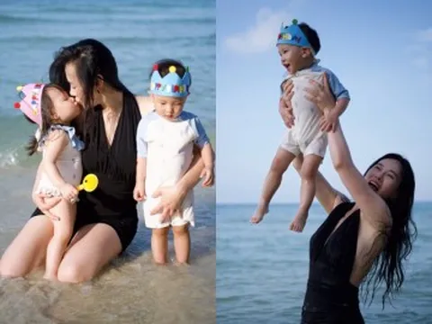 Phương Oanh diện bikini thoải mái chia sẻ khoảnh khắc rạng rỡ bên 2 con